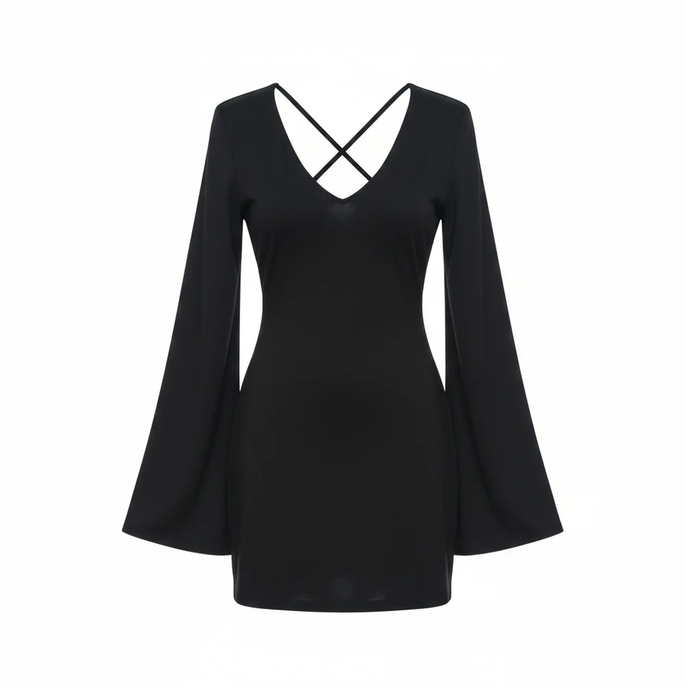 NWT Dolls Kill Black Backless Long Sleeve Carmen Mini Dress Size XL - Sexy Goth - Picture 2 of 15